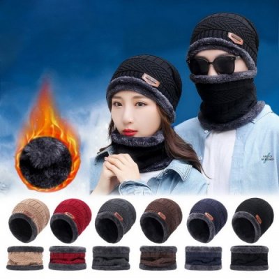 Winter scarf Beanie Hat For Men Winter Scarf Cap Knitted Hat Women Thick Wool Neck foulard Cap Mask Bonnet Hats