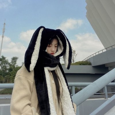 new Fashion Scarf Hat Glove 3 Piece Women cute Big Ear Bunny Winter Warm Soft Thickening Pocket Hats Hooded